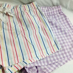 NWT J Crew 2 Pair Boxer Sleep Shorts sz L Cotton Gingham Striped